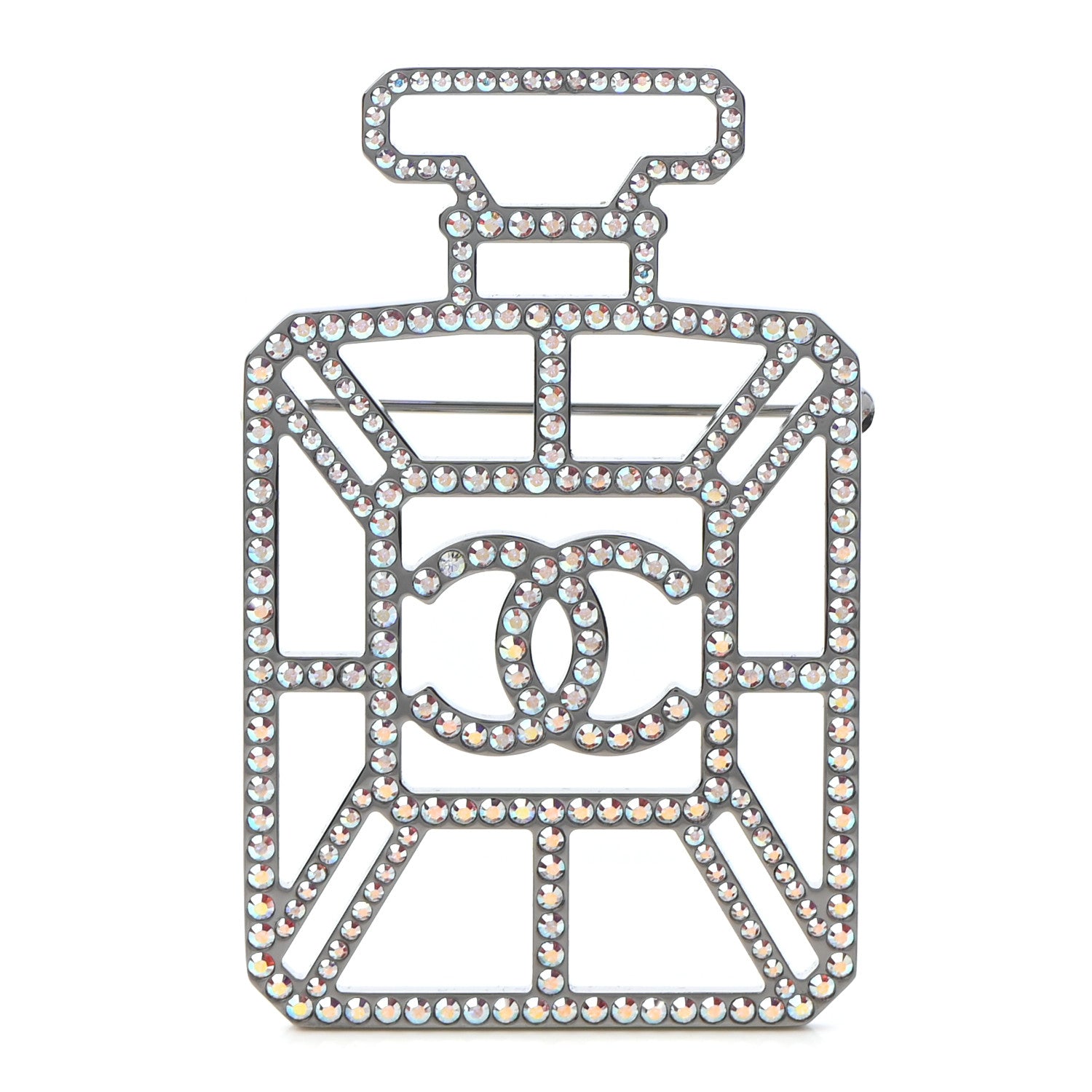 Chanel Ruthenium Crystal Perfume Bottle CC Brooch Iridescent Blue 1 of 5