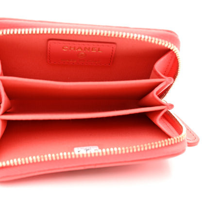 Chanel Lambskin Quilted Chanel 19 Zip Around Coin Purse Wallet Coral 5 of 8