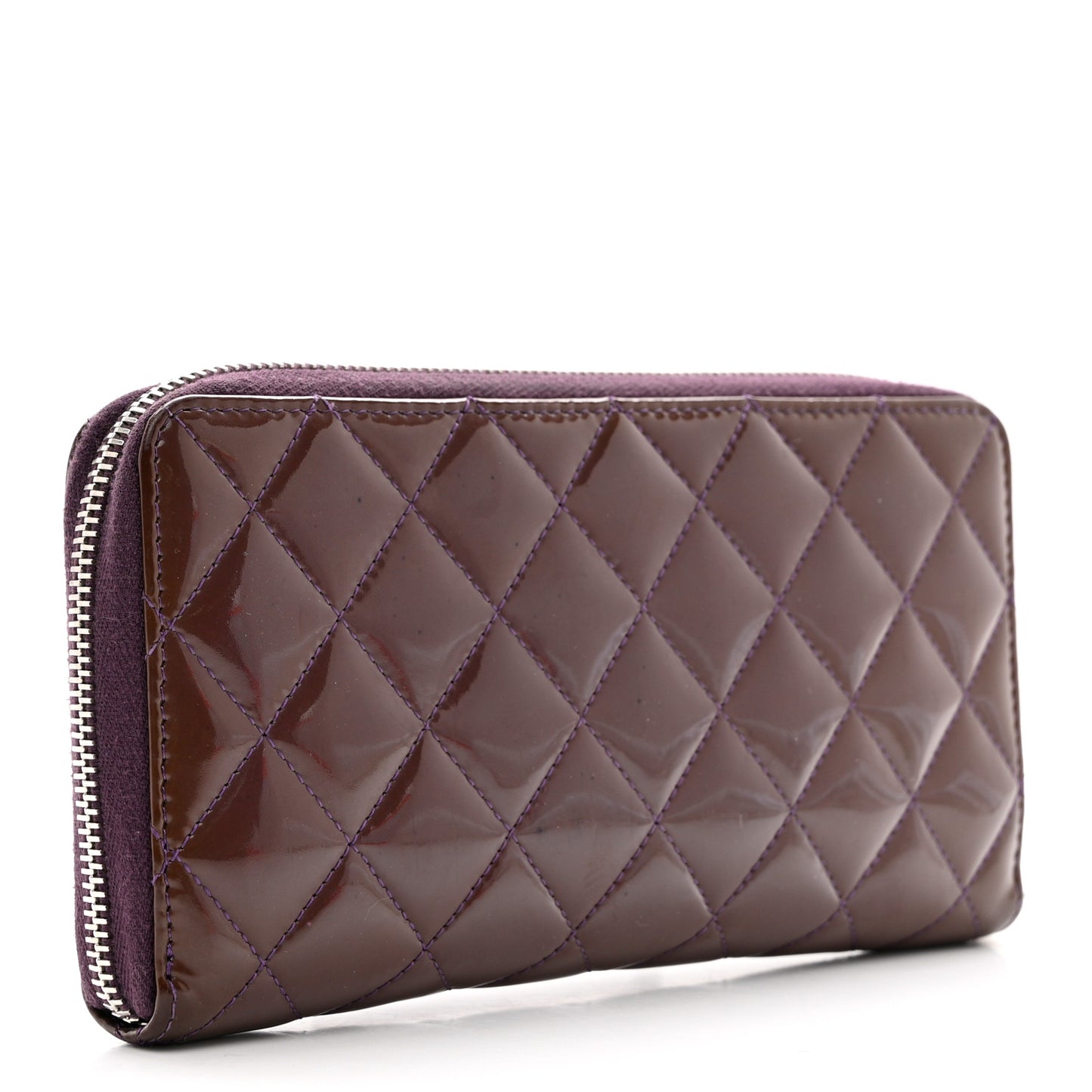 Patent Quilted Brilliant Zip Around Wallet Purple