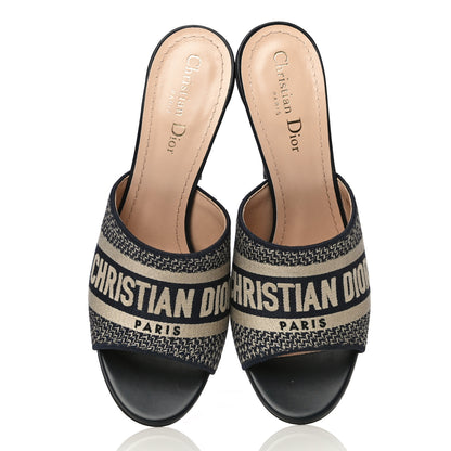 Christian Dior Cotton Embroidered Dway 85mm Slide Sandals 39.5 Deep Blue 8 of 14
