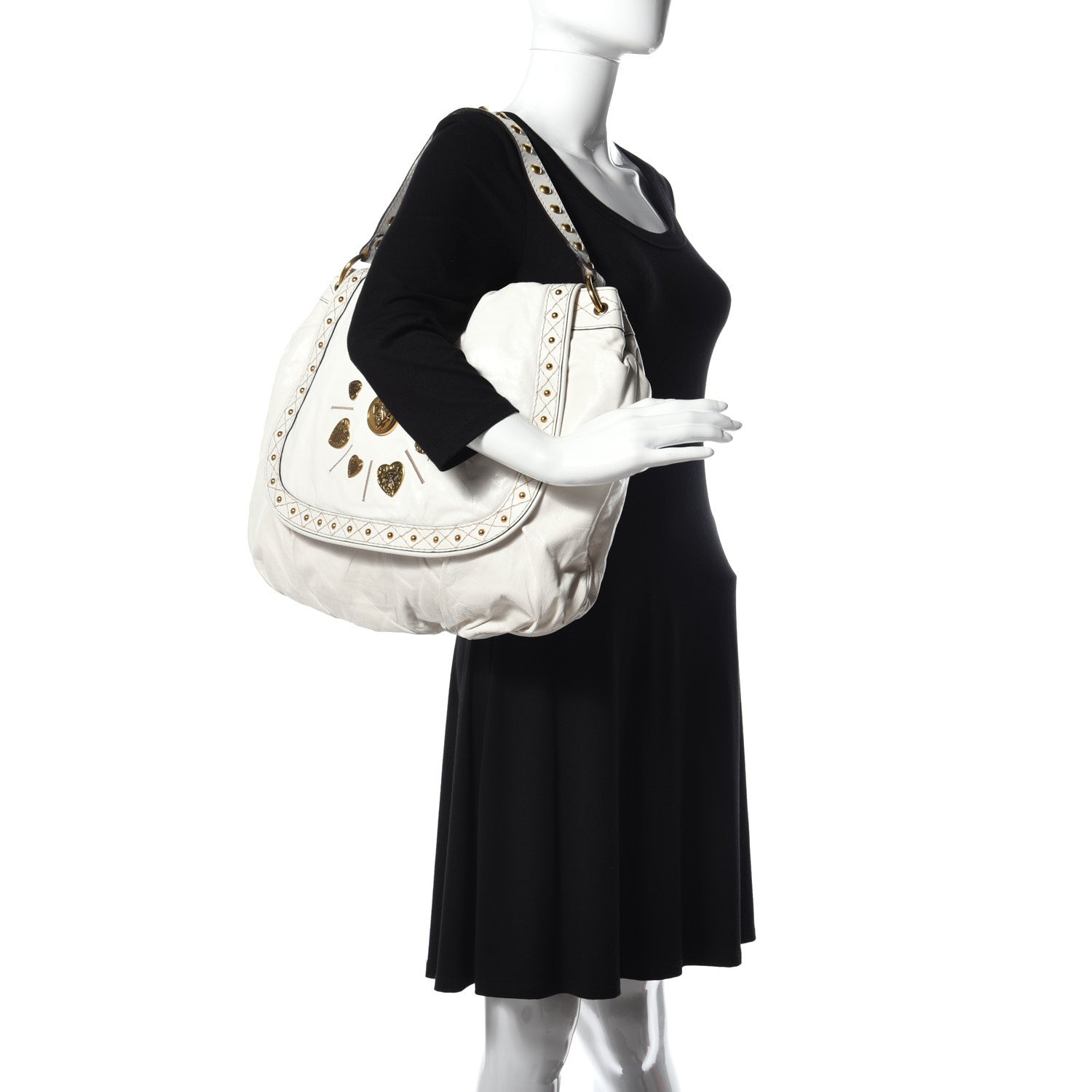 Gucci Calfskin Studded Large Irina Shoulder Bag White 2 of 11