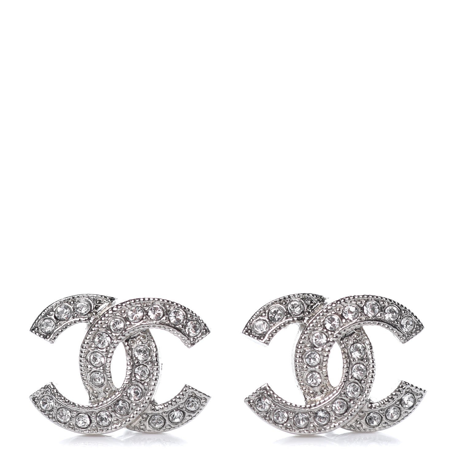 Chanel Crystal Timeless CC Earrings Silver 1 of 5
