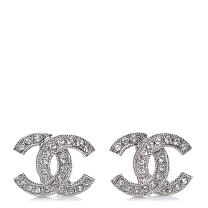 Chanel Crystal Timeless CC Earrings Silver 1 of 5