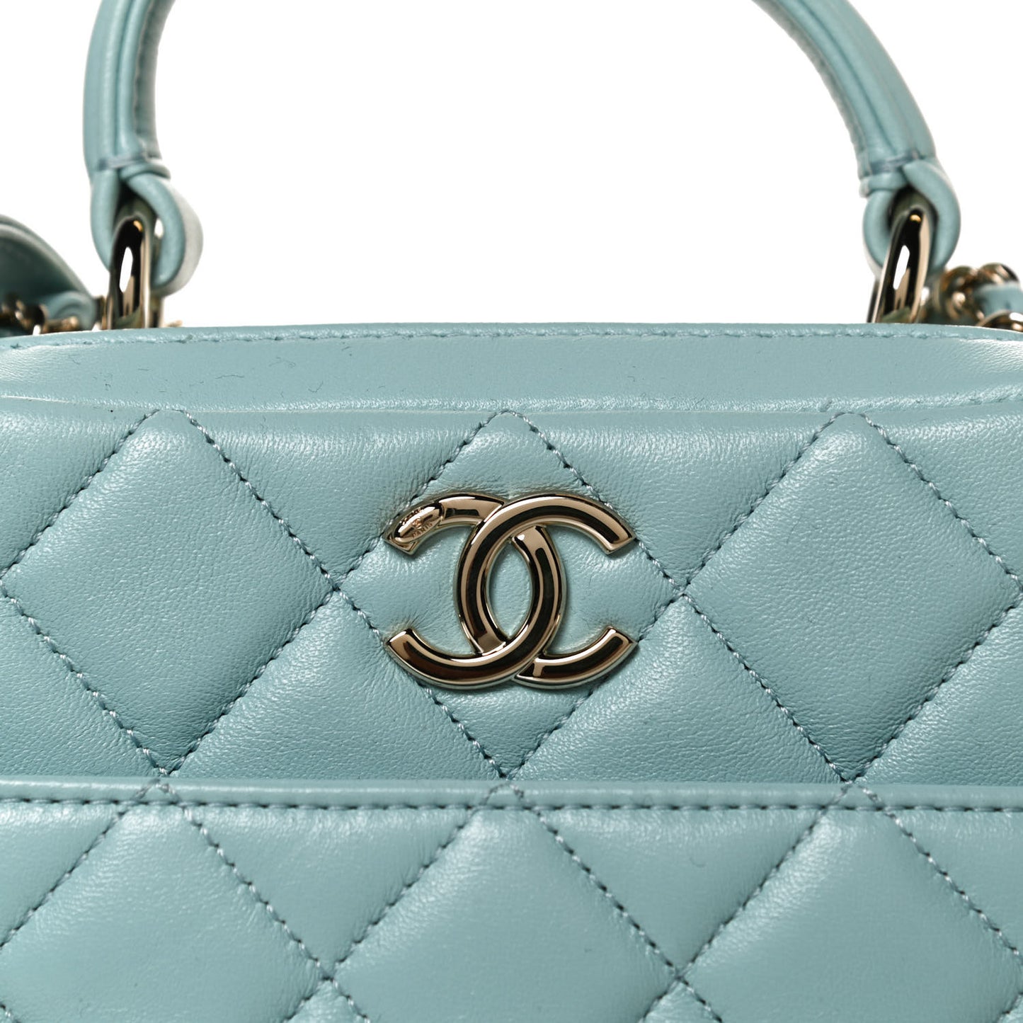 Lambskin Quilted Small Trendy CC Bowling Bag Light Blue