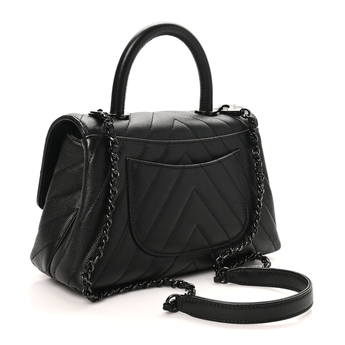 Caviar Chevron Quilted Mini Coco Handle Flap So Black