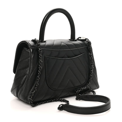 Chanel Caviar Chevron Quilted Mini Coco Handle Flap So Black 2 of 9