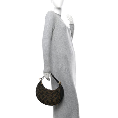 Fendi Fabric Jacquard Vitello Grace FF 1974 Small Fendigraphy Hobo Bag Tobacco Moro Ebano 2 of 11