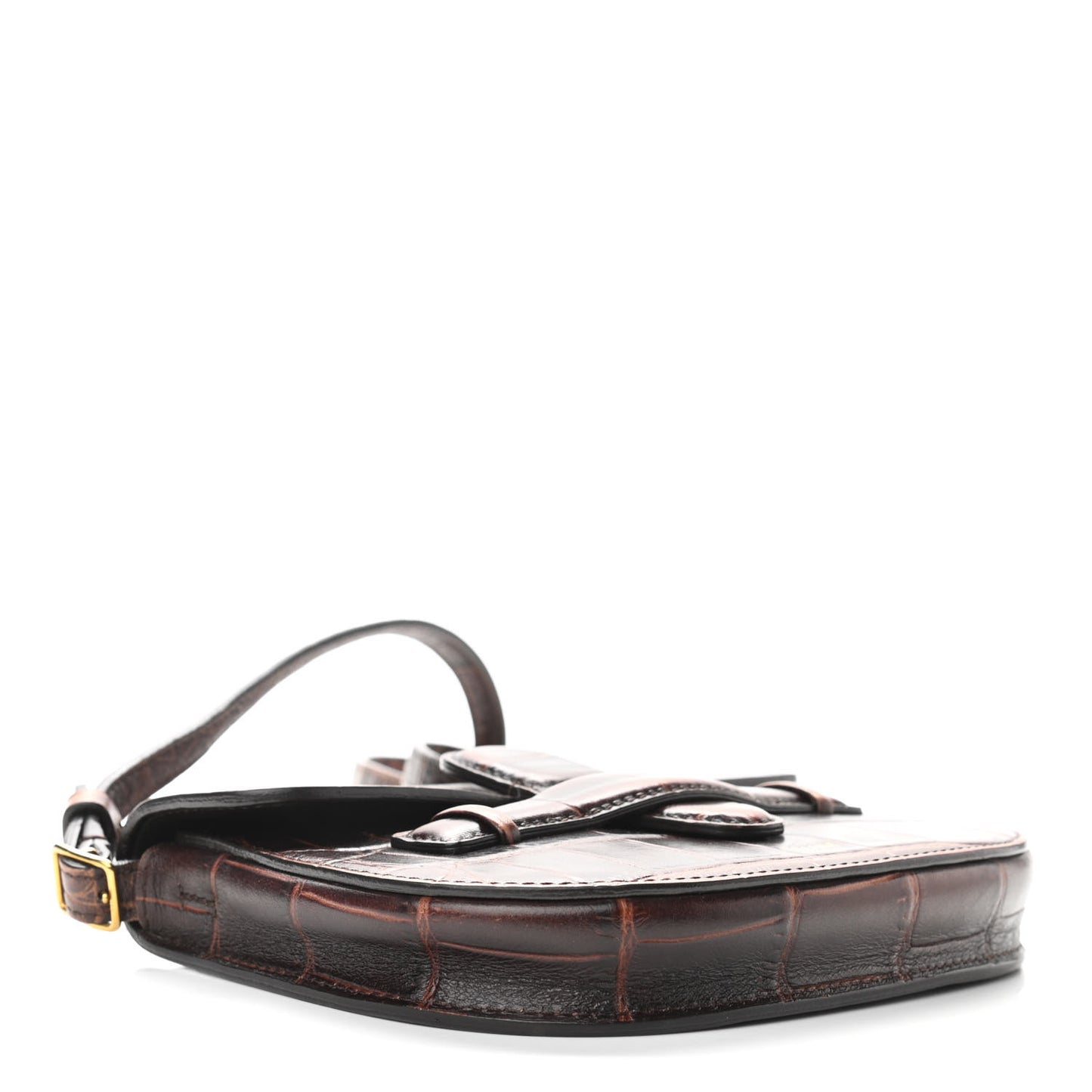 Crocodile Embossed Calfskin Mini Symmetrical Bag Brown