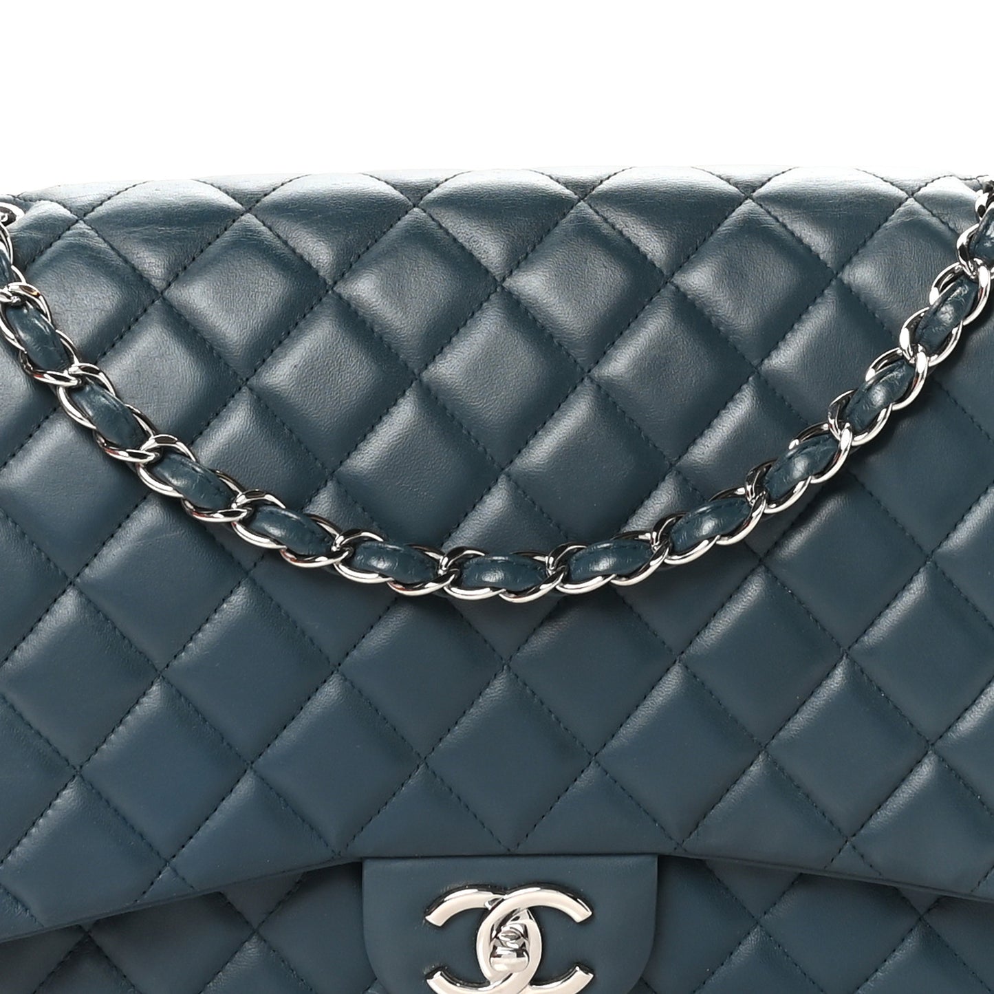 Lambskin Quilted Maxi Double Flap Blue