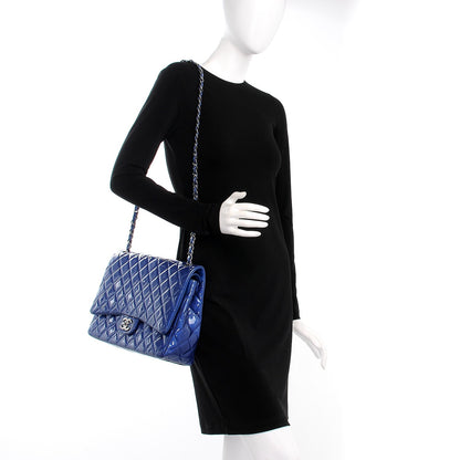 Chanel Patent Quilted Maxi Double Flap Blue 2 of 8