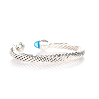 David Yurman Sterling Silver Blue Topaz Diamond 7mm Cable Classics Bracelet 3 of 5
