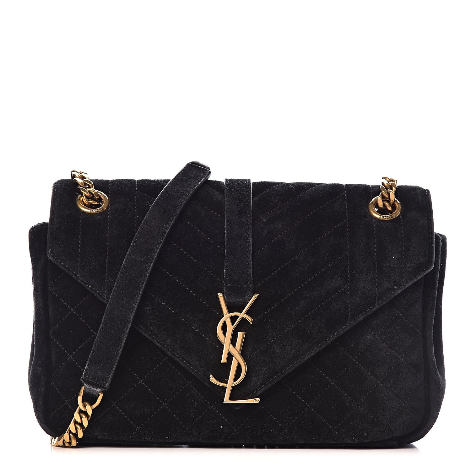 Saint Laurent Suede Tri-Quilt Monogram Medium College Bag Black 1 of 14