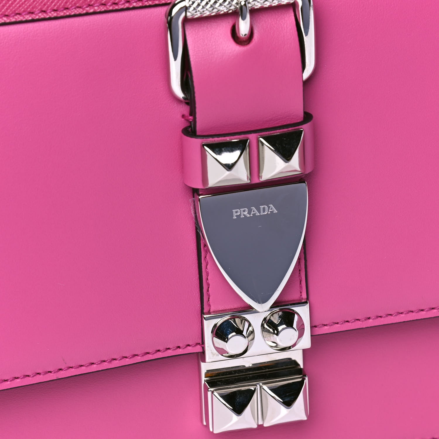 Prada Saffiano City Calfskin Studded Small Elektra Shoulder Bag Fuxia 4 of 5
