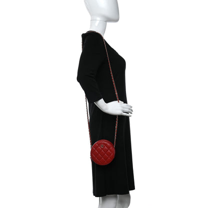 Chanel Lambskin Quilted Round Clutch With Chain Red 2 of 9