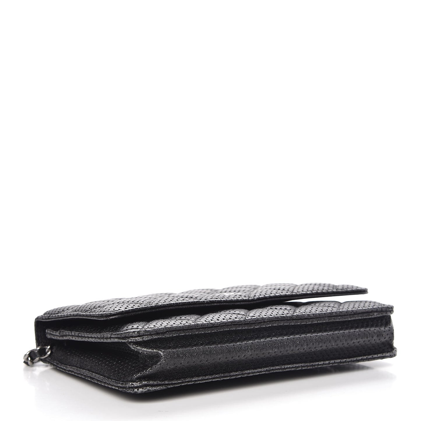 Perforated Lambskin Quilted Wallet On Chain WOC Black