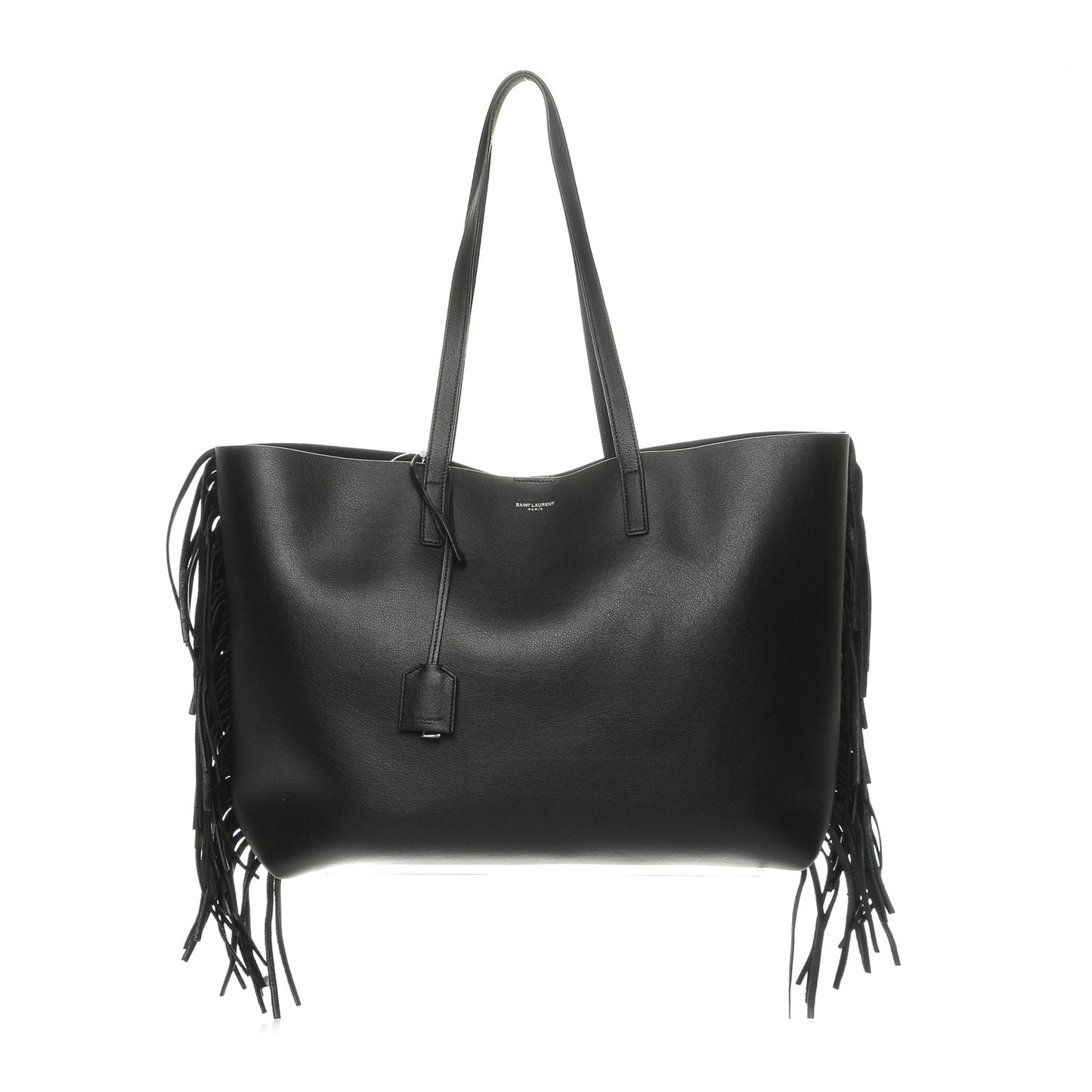 Calfskin Large Fringe Shopping Tote Black