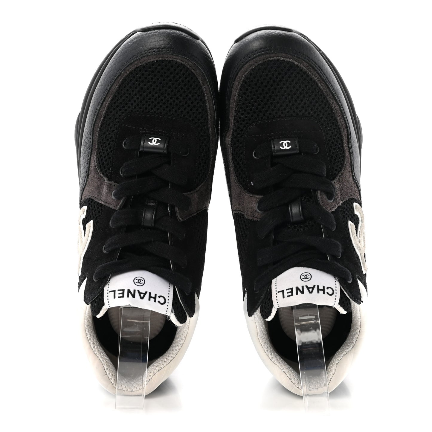 Mesh Suede Grained Calfskin Womens CC Sneakers 40 Black White