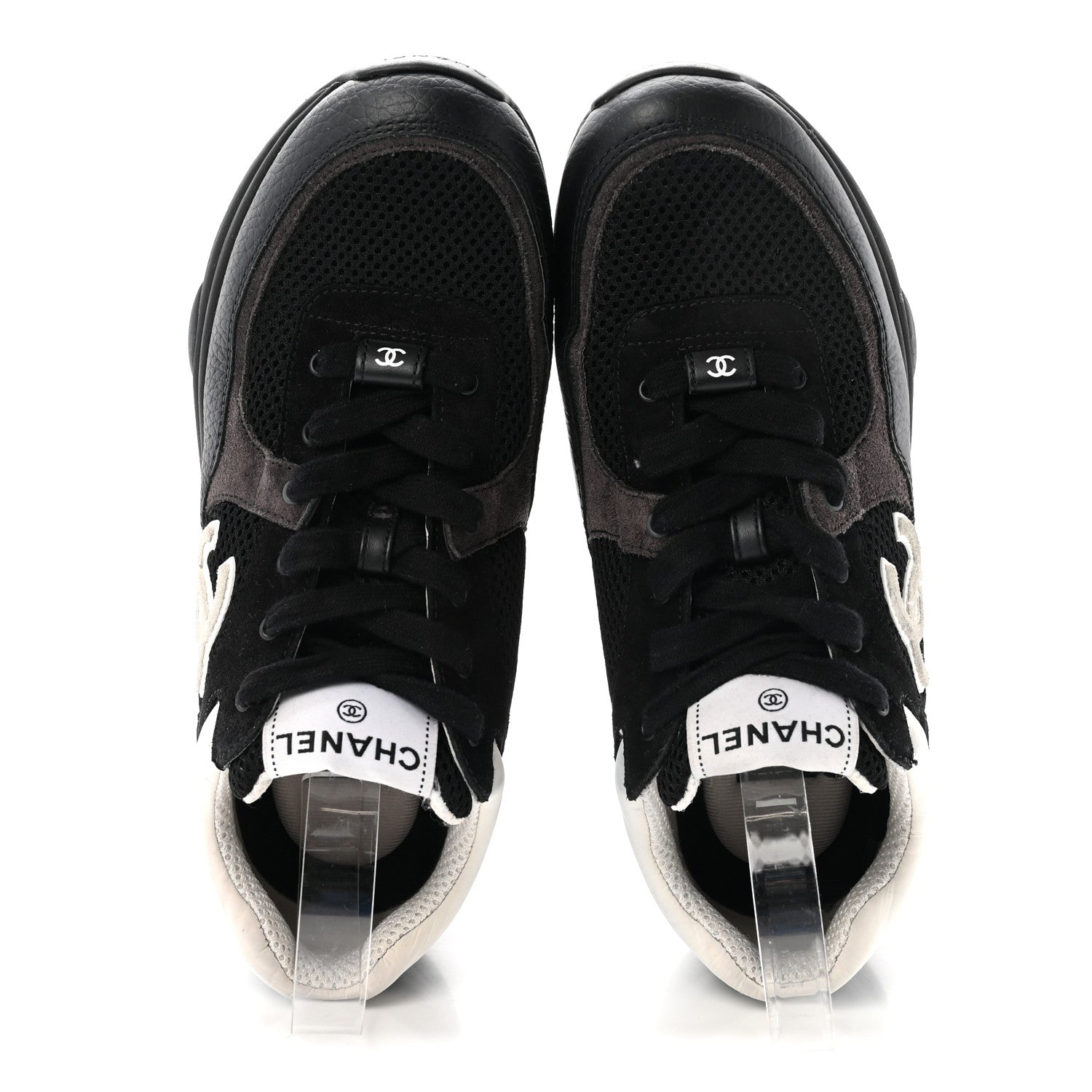 Chanel Mesh Suede Grained Calfskin Womens CC Sneakers 40 Black White 2 of 9