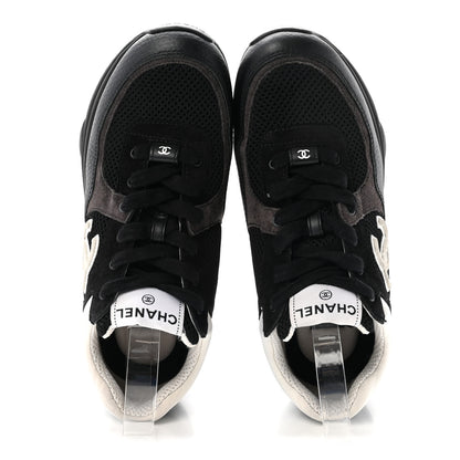 Chanel Mesh Suede Grained Calfskin Womens CC Sneakers 40 Black White 2 of 9