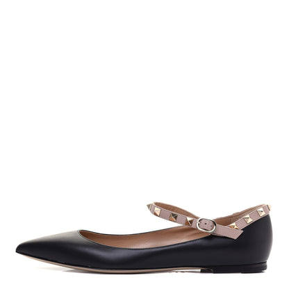 Valentino Garavani Nappa Rockstud Ankle Strap Ballerina Flats 39 Black Poudre 1 of 8