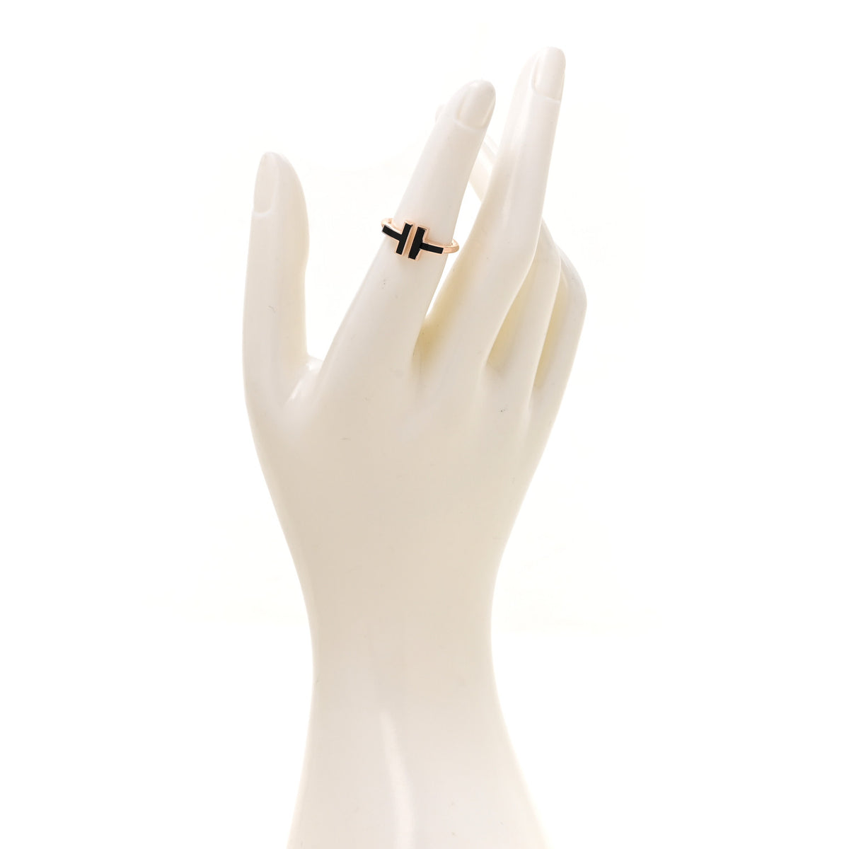 Tiffany 18K Rose Gold Black Onyx T Wire Ring 50 5.25 2 of 5