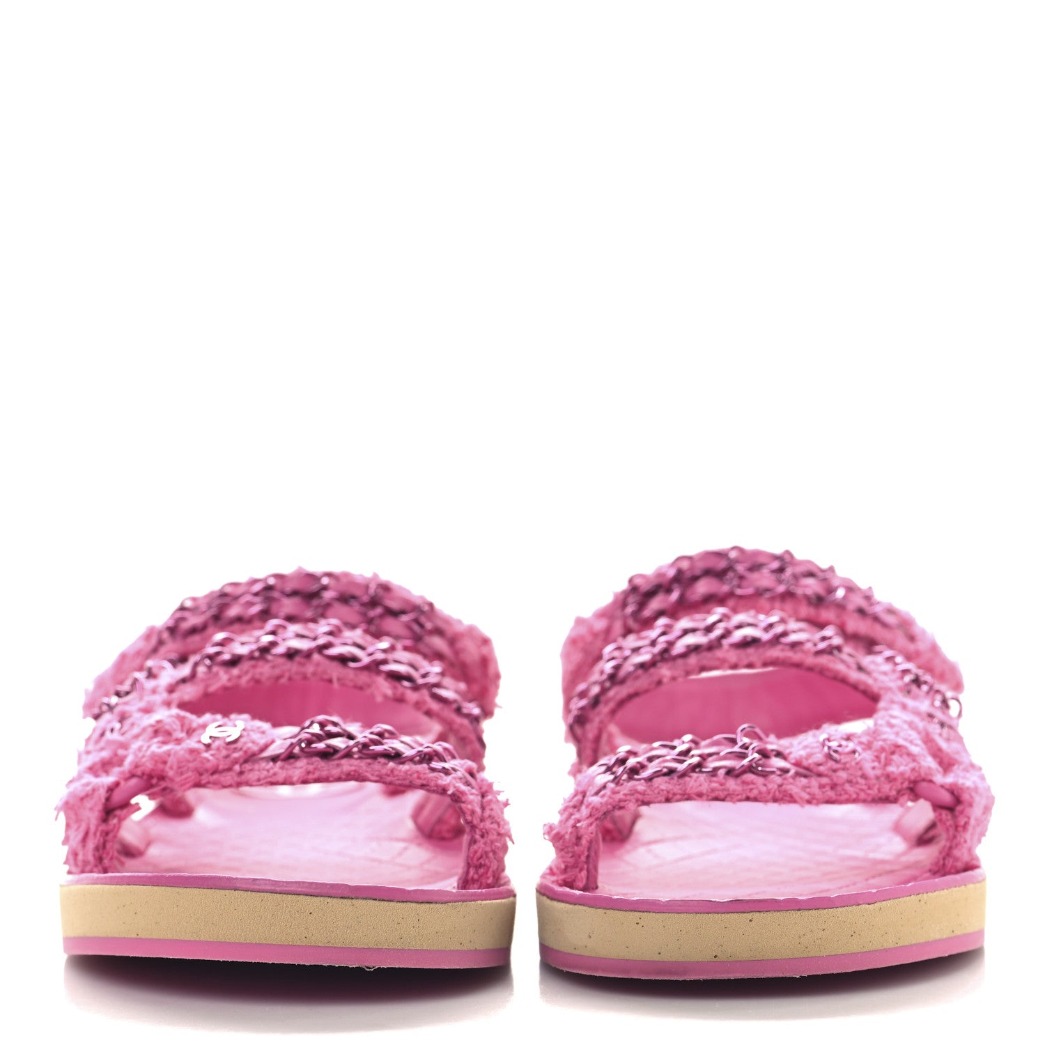 Chanel Tweed Chain Sandals 38.5 Pink 3 of 8