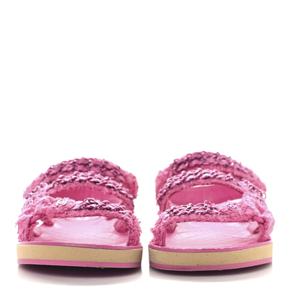 Chanel Tweed Chain Sandals 38.5 Pink 3 of 8