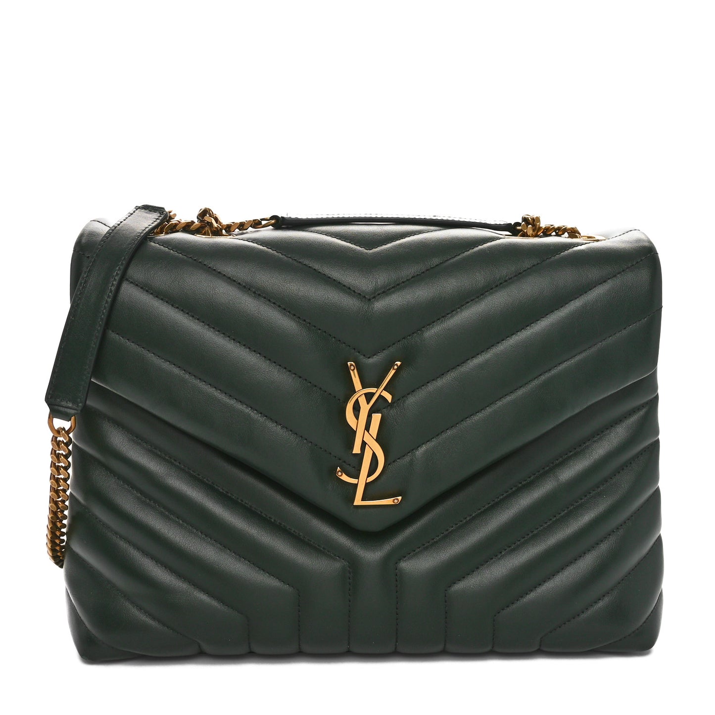 Calfskin Y Quilted Monogram Medium Loulou Chain Satchel Vert Fonce