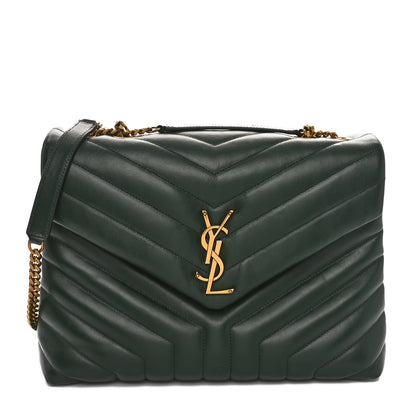 Saint Laurent Calfskin Y Quilted Monogram Medium Loulou Chain Satchel Vert Fonce 1 of 10