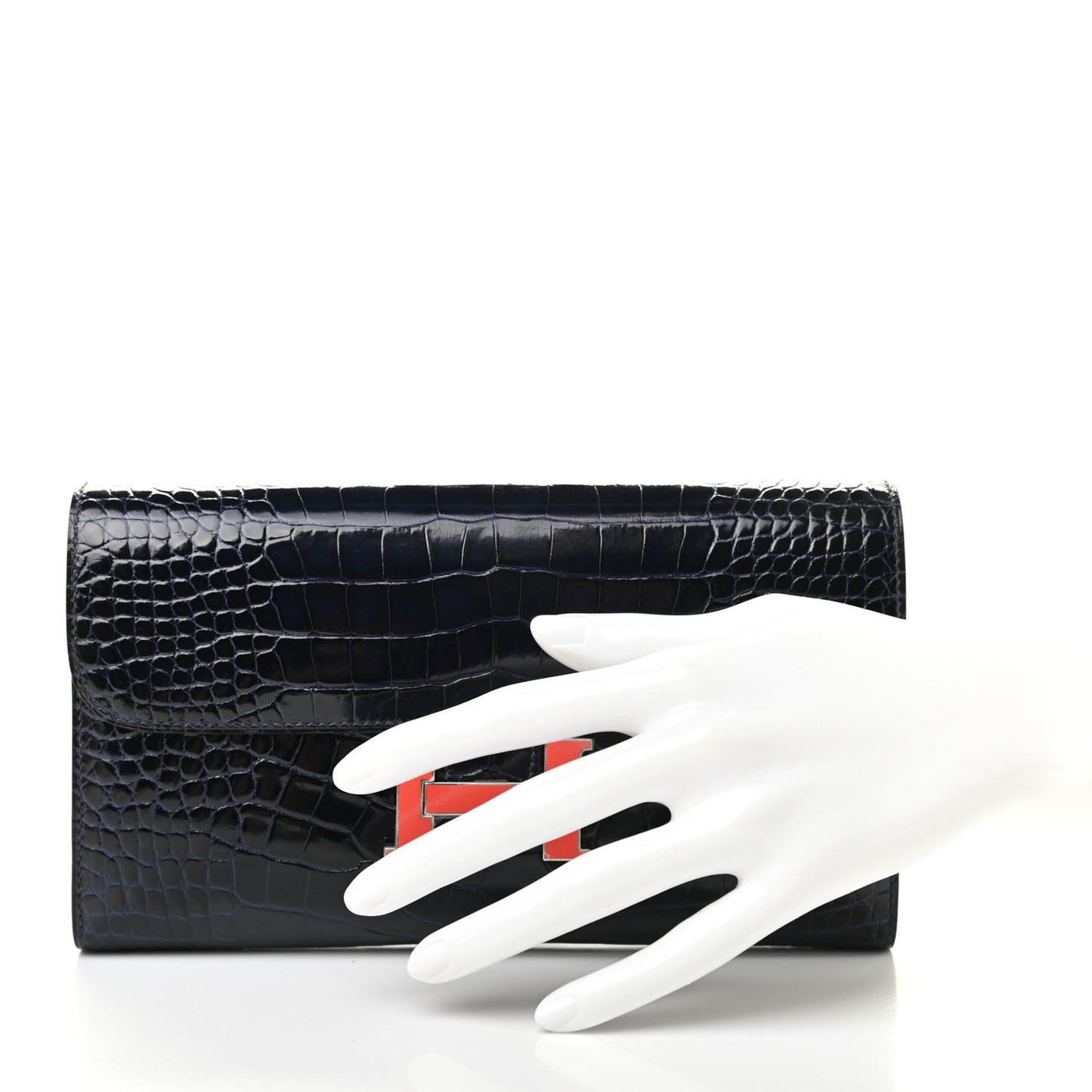 Shiny Alligator Enamel Constance Wallet Bleu Marine