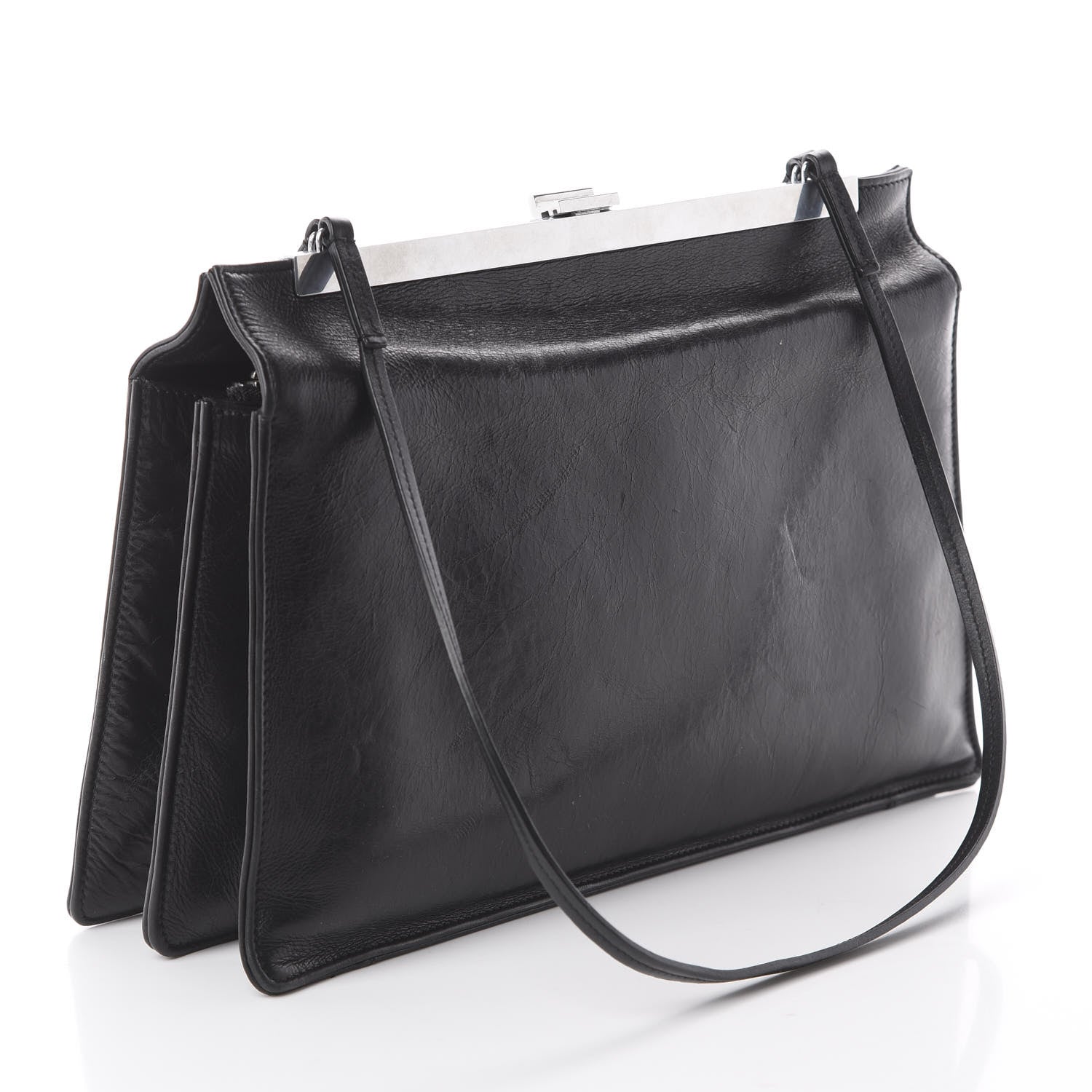 Celine Shiny Paperweight Calfskin Medium Clasp Shoulder Bag Black 2 of 8