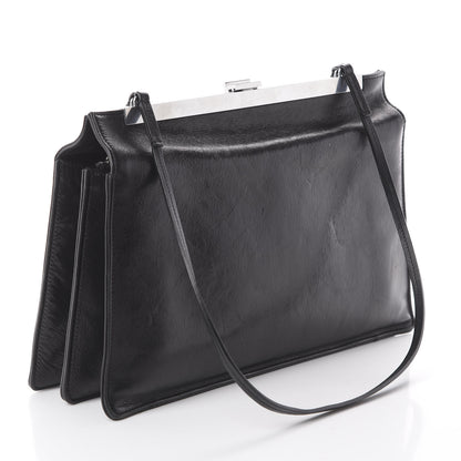 Celine Shiny Paperweight Calfskin Medium Clasp Shoulder Bag Black 2 of 8