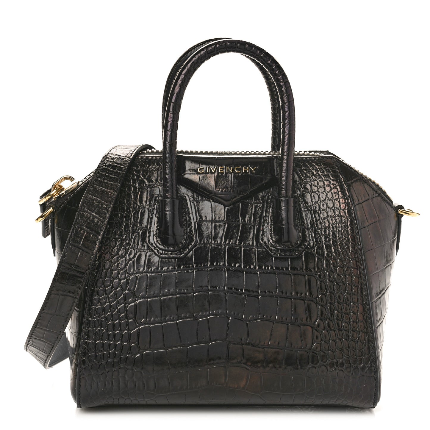 Calfskin Crocodile Embossed Mini Antigona Black