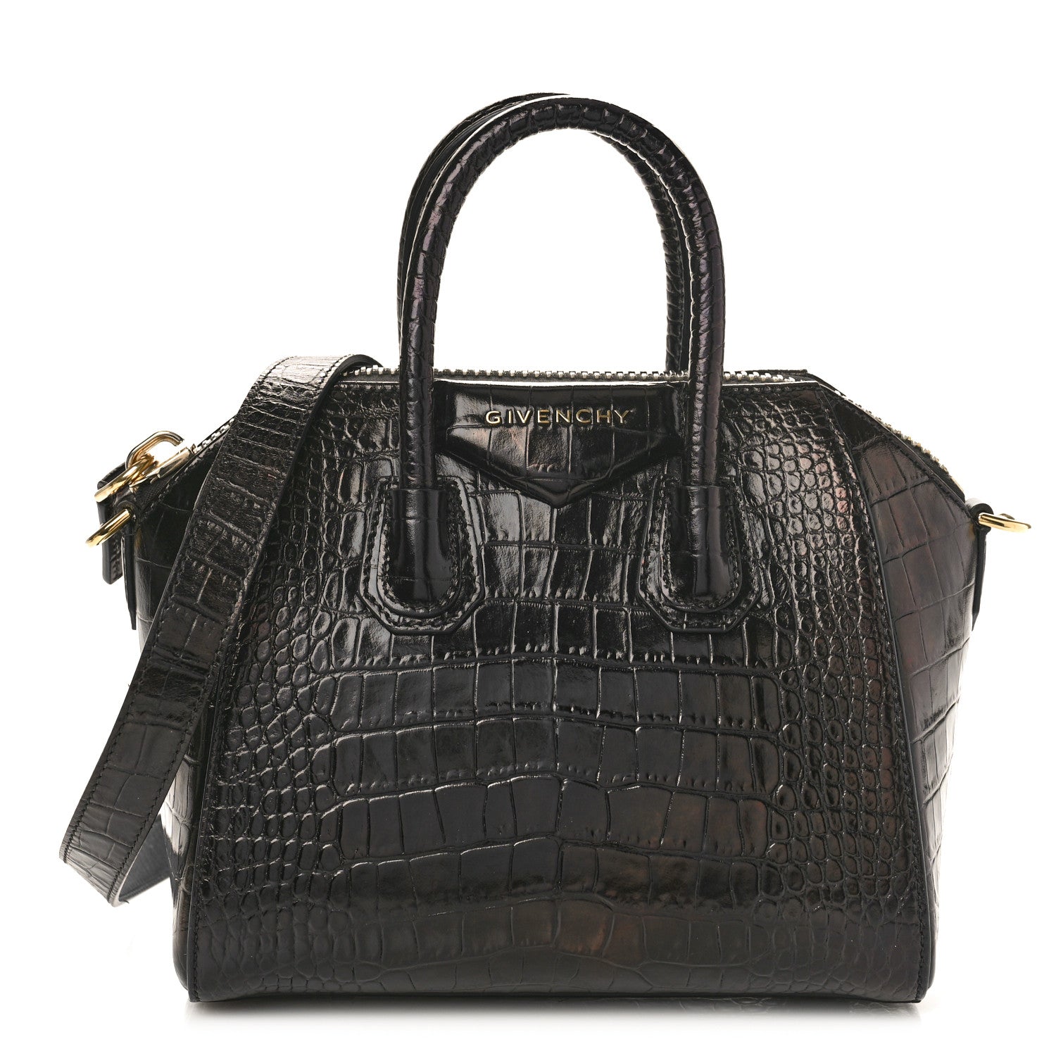Givenchy Calfskin Crocodile Embossed Mini Antigona Black 1 of 8