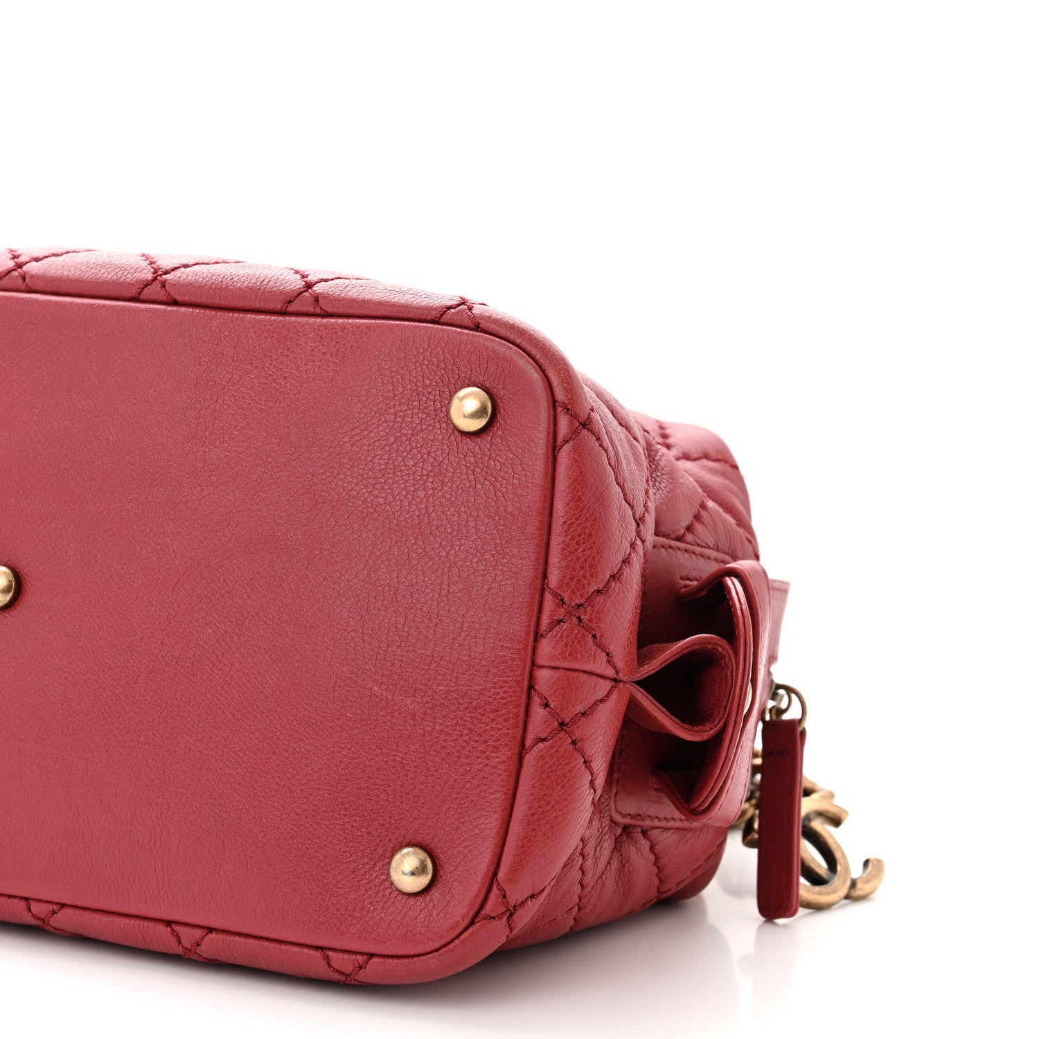 Chanel Calfskin Stitched Bowling Bag Red 10 of 10