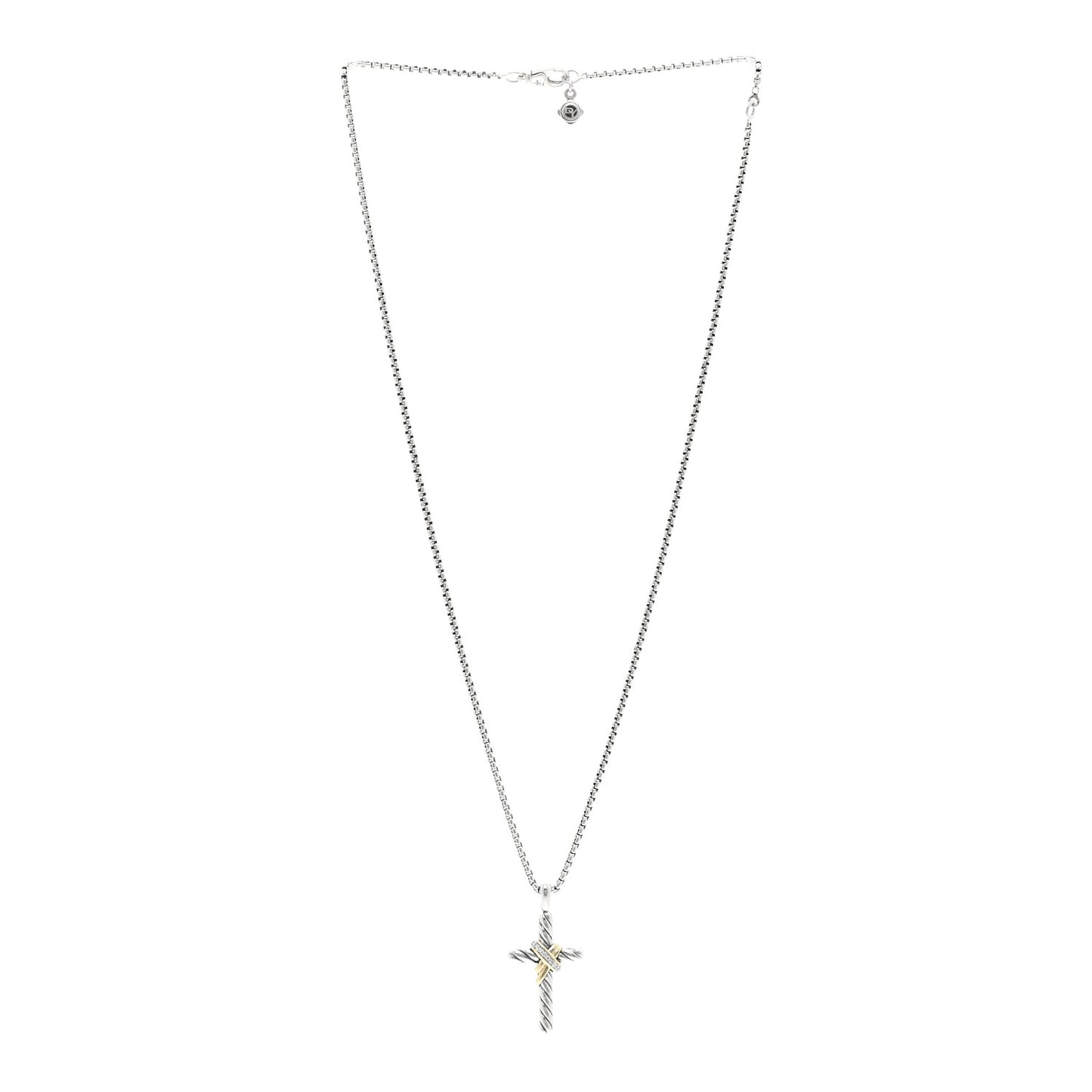 Sterling Silver 14K Yellow Gold Diamond 32mm X Cross Pendant Necklace