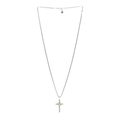 David Yurman Sterling Silver 14K Yellow Gold Diamond 32mm X Cross Pendant Necklace 3 of 4
