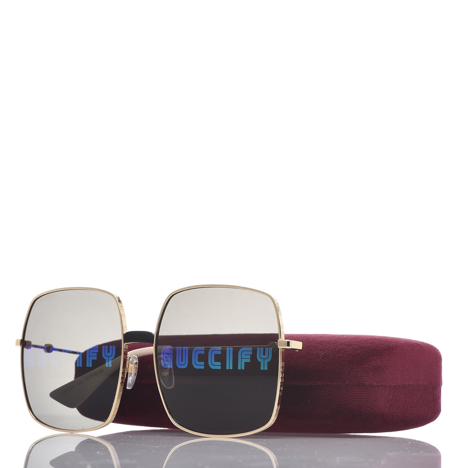 Gucci Metal Rectangular Guccify Frame Sunglasses GG0414S Gold 9 of 9