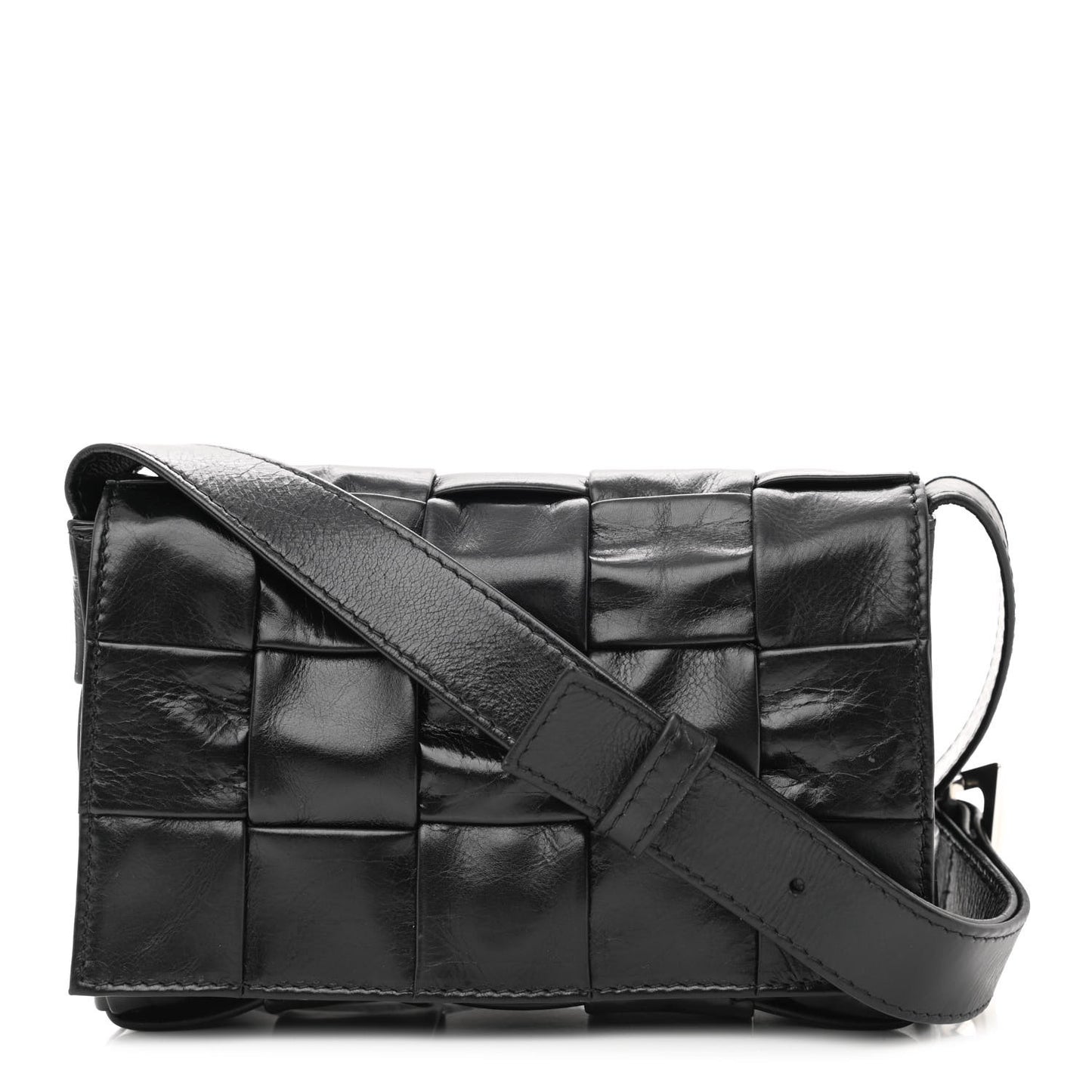 Paper Calfskin Maxi Intreccio Cassette Crossbody Bag Black