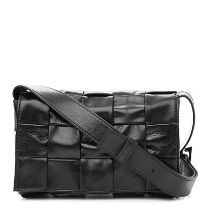 Bottega Veneta Paper Calfskin Maxi Intreccio Cassette Crossbody Bag Black 1 of 9