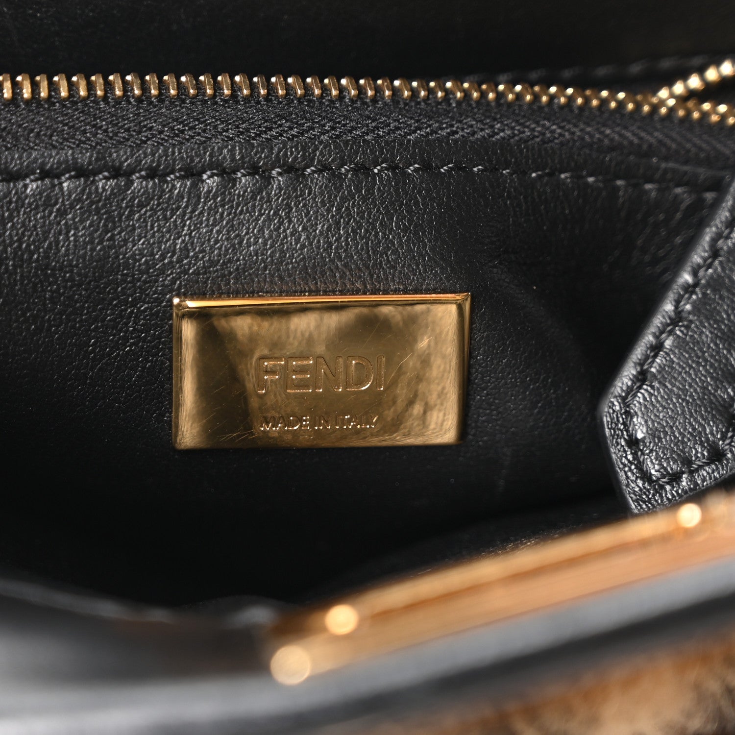 Fendi Shearling Nappa Macro FF 1974 Mini Peekaboo Iconic Satchel Tobacco Black 6 of 10