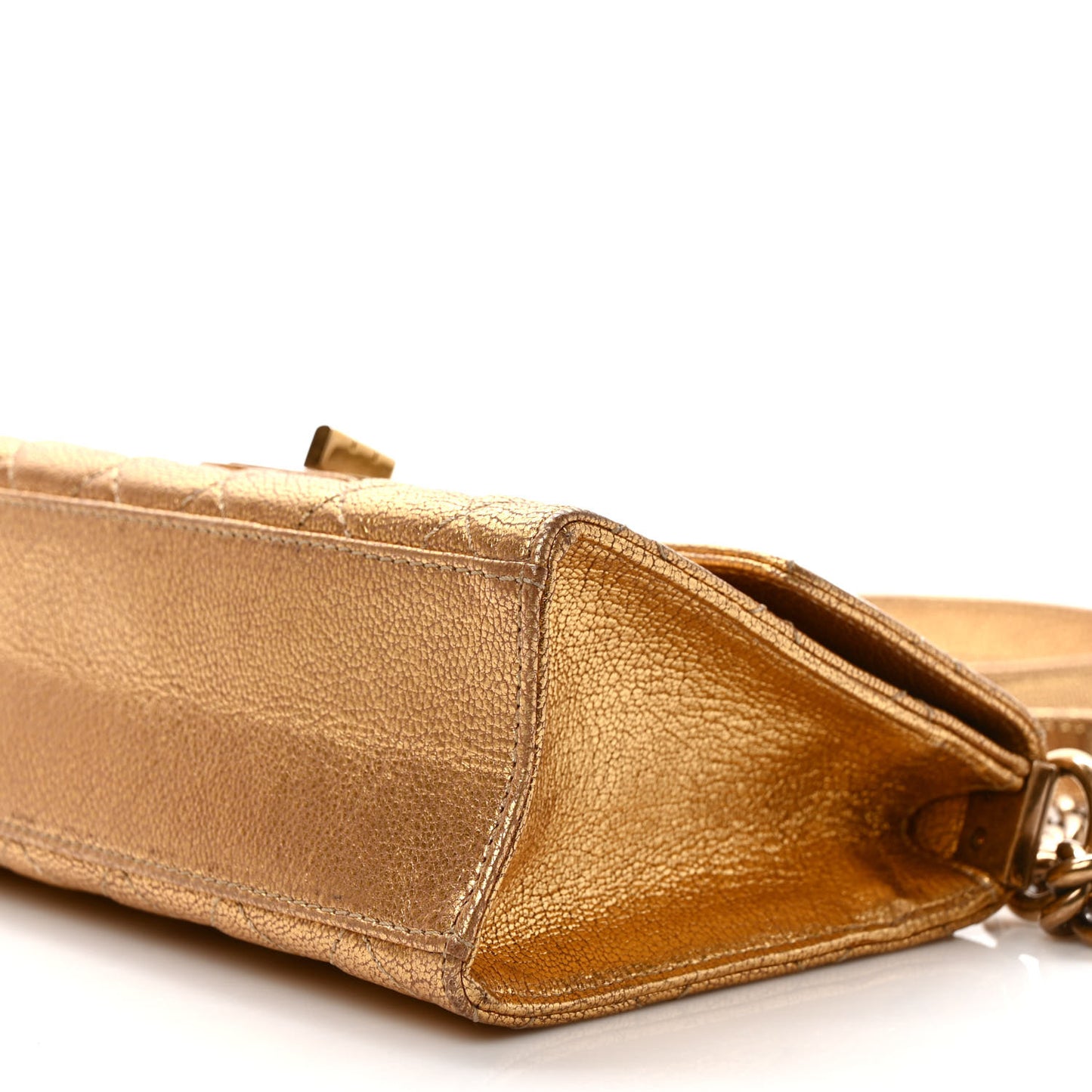 Metallic Goatskin Quilted Rita Flap Gold