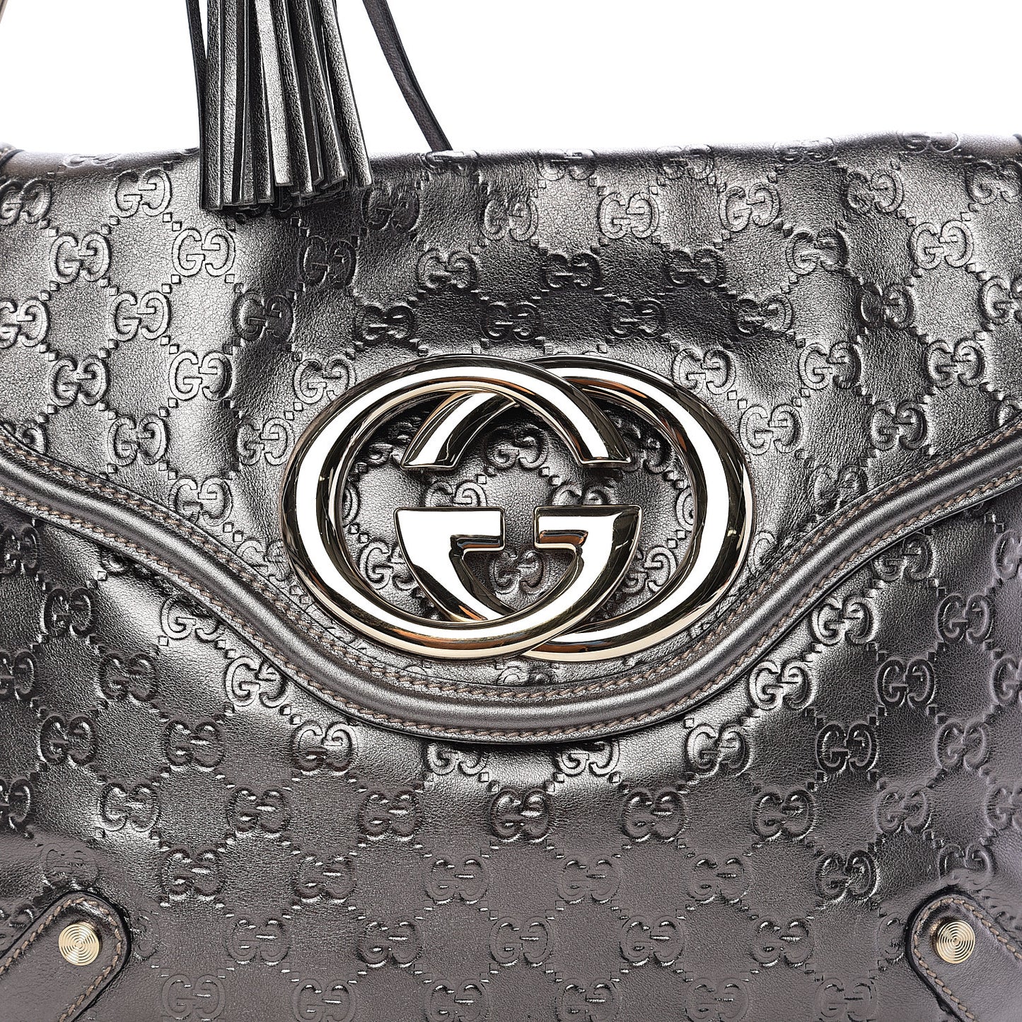Guccissima Britt Tassel Shoulder Bag Gunmetal