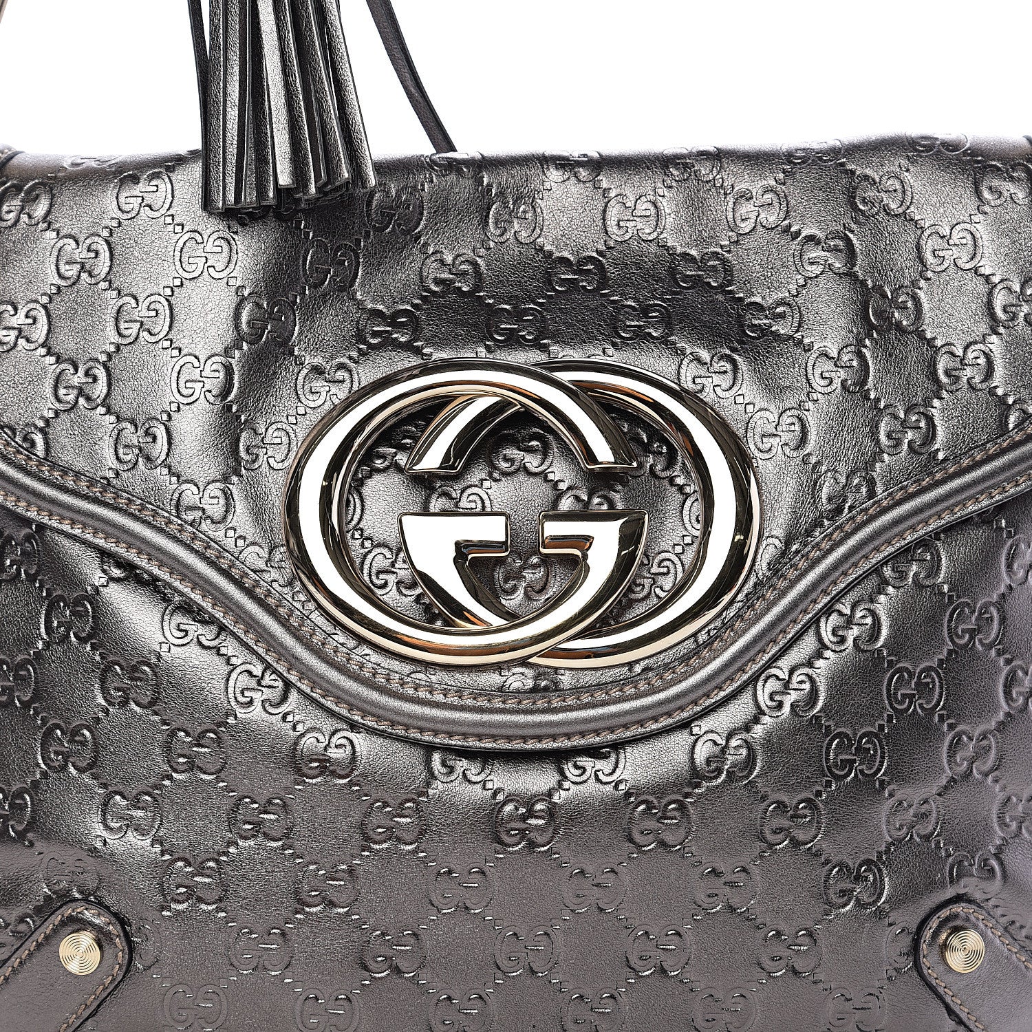 Gucci Guccissima Britt Tassel Shoulder Bag Gunmetal 9 of 9