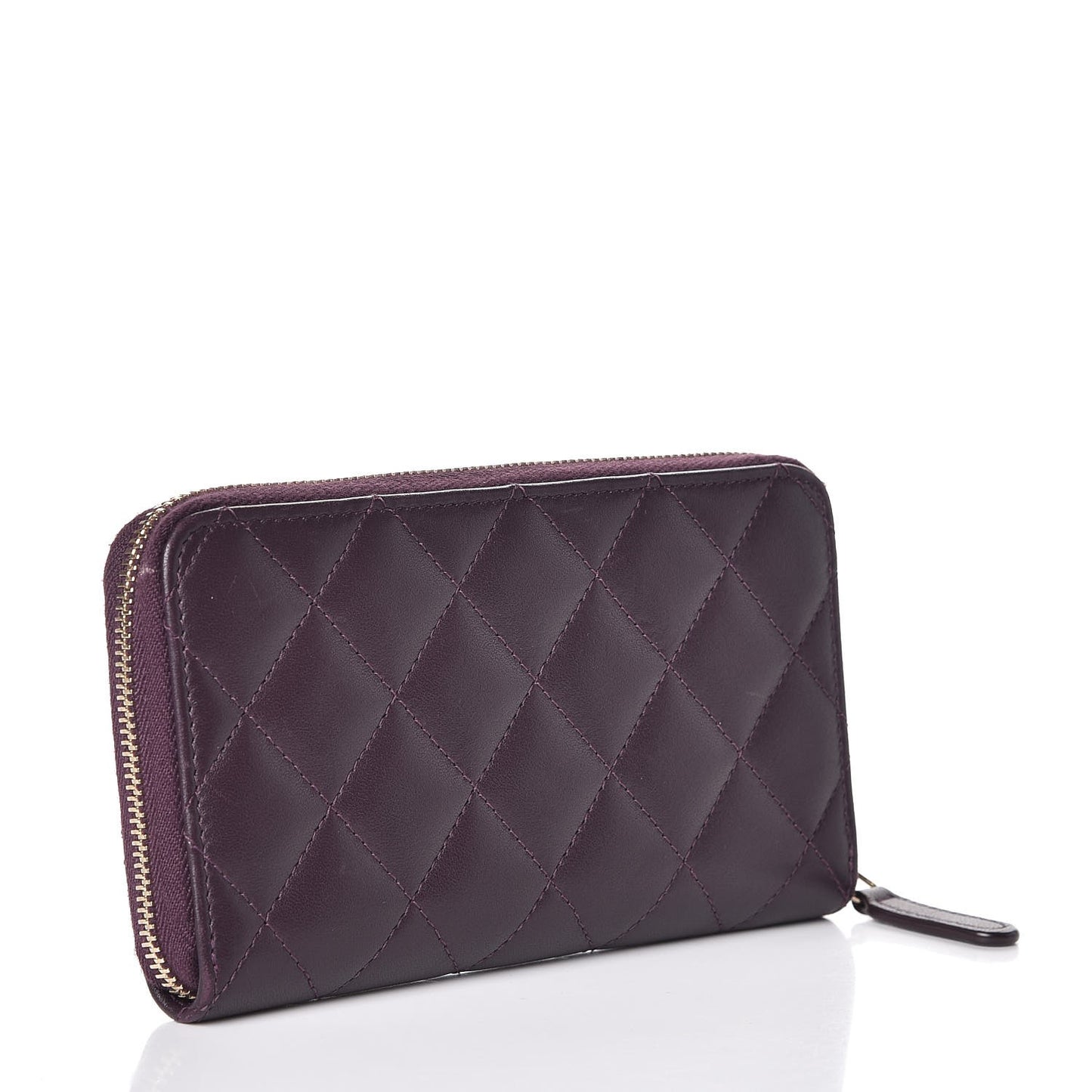Lambskin Quilted Small Zip Around Wallet Dark Purple