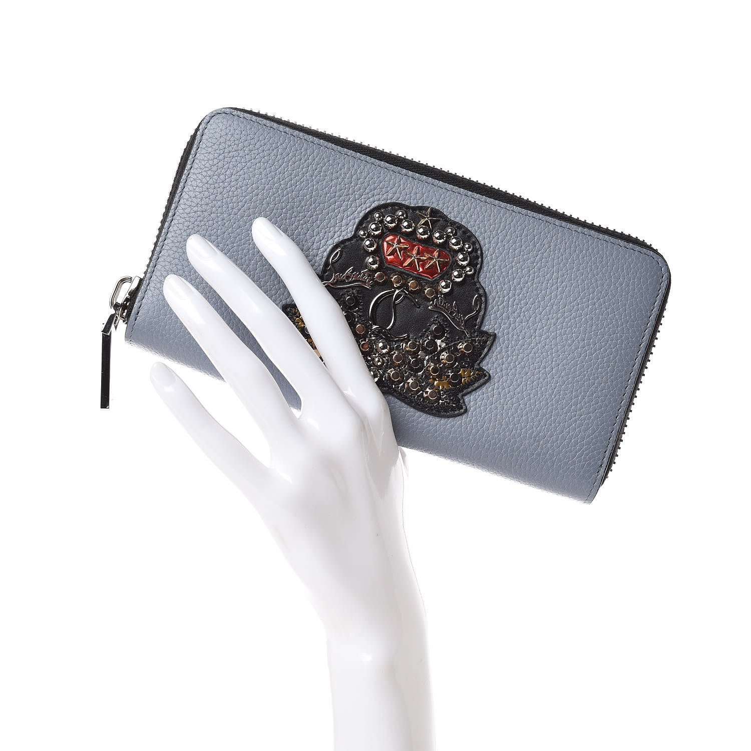 Christian Louboutin Calfskin Ecusson Panettone Zip Around Wallet Squale 2 of 9