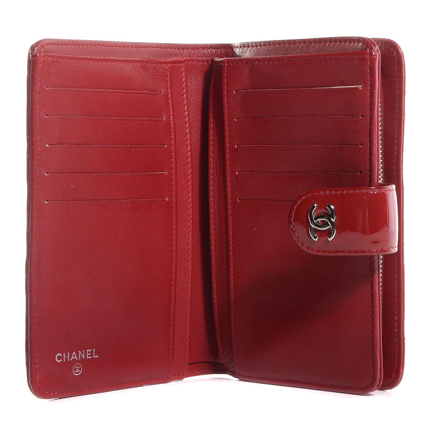 Patent Quilted Zip Pocket Wallet Red