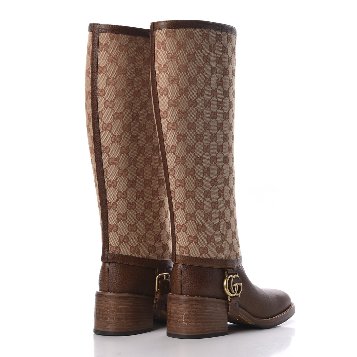 GG Monogram Calfskin Lola Tall Boots 37.5 Beige Ruggine Cuir