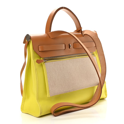 Hermes Military Toile Vache Hunter Herbag Zip 31 PM Lime 4 of 14