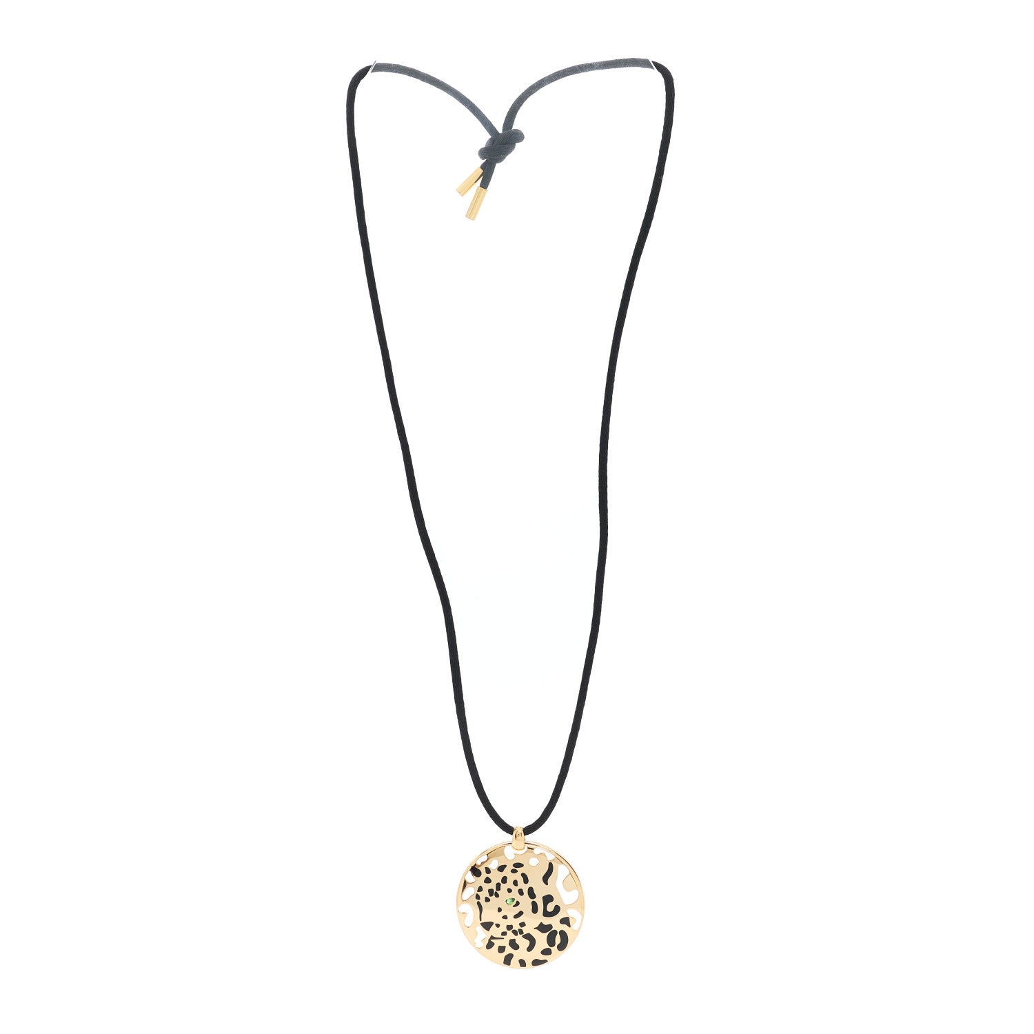 Cartier 18K Yellow Gold Enamel Tsavorite Panthere De Cartier Pendant Cord Necklace 2 of 5